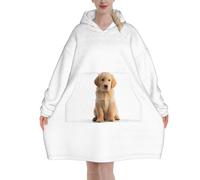 Golden Retrievers Print Oversized Blanket Hoodie Sweatshirt, Wearable Flannel Blanket Hoodies For Women And Men, Super Soft And Warm Cozy With Big Pockets