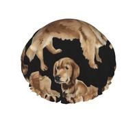 Golden Retrievers Print Shower Cap For Women Lightweight Reusable Softdouble Waterproof Layers Leakproof.