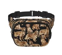 Golden Retrievers Print Square Waist Purse Double Layer Fanny BagTrendy Travel Waist Bag for Men and Women, Black, One Size