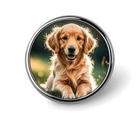 Golden Retrievers Round Lapel Pin Women's Novelty Buttons & Pins Metal Badge Cute Brooch Retro Pinback Badge Fashion Bag Pins for Hat Backpacks Tie Suit Wedding Party Accessory, Circular, Aluminum, no