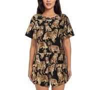 Golden Retrievers Womens Pajama Sets Comfy Short Sleeve Sleepwear Tops And Shorts Cute Pjs 2 Piece Lounge Set S-Xxl, Black, M
