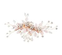 Golden Rhinestone Barrette Hair Clip Leaf Flower Design