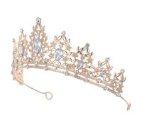 Golden Rhinestone Crown Tiara Headband for Women, 15x14x5.5cm | Alloy Build with Pin Loops, Comfortable Fit, for Pageant Cosplay, Bridal Looks and Matching Bobby Pins