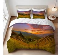 Golden Rice Terraces Double Duvet Cover Set 3D Printed Sunset Bedding Set Ultra Soft Microfiber Quilt Cover 200x200 cm for Double Bed with 2 Pillowcases with Zipper E/1066