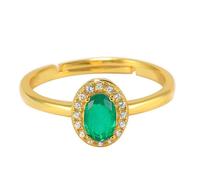 Golden Rings, Silver Ring for Women Vintage Elegant Open Ring Adjustable with Green Oval Shape Lab Created Emerald 14K Yellow Gold Size S 1/2