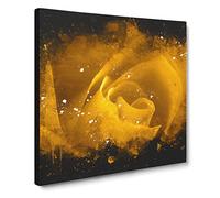 Golden Rose Flower Paint Splash Canvas Print | Gallery Wrapped 30mm Frame Wall Art | 14x14 inches | Ready to Hang | Modern Floral Picture | Living Room Bedroom Lounge Office