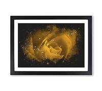 Golden Rose Flower Paint Splash Framed Print | A2 Black Framed Wall Art | Ready to Hang | Modern Floral Picture | Living Room Bedroom Lounge Office