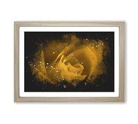 Golden Rose Flower Paint Splash Framed Print | A2 Oak Framed Wall Art | Ready to Hang | Modern Floral Picture | Living Room Bedroom Lounge Office
