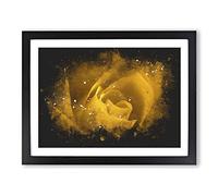 Golden Rose Flower Paint Splash Modern Art Framed Wall Art Print, Ready to Hang Picture for Living Room Bedroom Home Office Décor, Black A4 (34 x 25 cm)