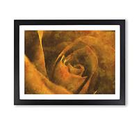 Golden Rose Flower Painting Modern Art Framed Wall Art Print, Ready to Hang Picture for Living Room Bedroom Home Office Décor, Black A2 (64 x 46 cm)