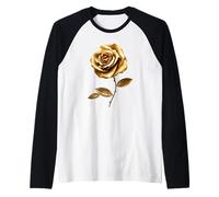Golden Rose Luxury Floral Elegant Botanical Art Lover Raglan Baseball Tee