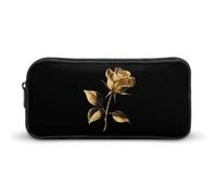Golden Rose Print Pencil Pouch Cute Pen Case with Zippered Aesthetic Makeup Bag