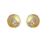 Golden Round Hollow Out Stud Earrings for Women, Inlaid Shining Zircon Hypoallergenic Silver Needle, Elegant Gold Plated Earrings Easy to Match Dresses Shirts and All Kinds of Casual Outfits