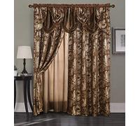 Golden Rugs Jacquard Luxury Curtain Window Panel Set with Attached Valance and Backing Bedroom Living Room Dining 110inX84in Each Jana Collection (Brown)
