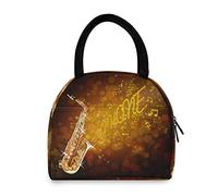 Golden Saxophone Music Notes Lunch Bag Insulated Lunch Box Shiny Musical Notes Lunch Tote Bag Drinks Holder Thermal Snacks Organizer for Women Men Adults College Work Picnic Hiking Beach Fishing