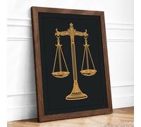 Golden Scales of Justice Modern Framed Wall Art Print A1 (84.1×59.4cm) Walnut, Wall Decor for Living Room, Bedroom, Office & Home, Ready to Hang, Art Gift