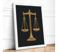 Golden Scales of Justice Modern Framed Wall Art Print A1 (84.1×59.4cm) White, Wall Decor for Living Room, Bedroom, Office & Home, Ready to Hang, Art Gift