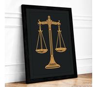 Golden Scales of Justice Modern Framed Wall Art Print A2 (59.4×42cm) Black, Wall Decor for Living Room, Bedroom, Office & Home, Ready to Hang, Art Gift
