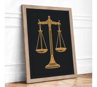Golden Scales of Justice Modern Framed Wall Art Print A3 (42×29.7cm) Oak, Wall Decor for Living Room, Bedroom, Office & Home, Ready to Hang, Art Gift