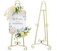 Golden Scroll Metal Easel Stand for Display, Adjustable Height Wedding Easel for Signs & Canvas, Tube Scroll Design Photo Frames & Home Decor, Event Showcase Stand