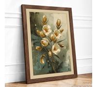 Golden Seed Pod Study Botanical Framed Wall Art Print A2 (59.4×42cm) Walnut, Wall Decor for Living Room, Bedroom, Office & Home, Ready to Hang, Art Gift
