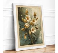 Golden Seed Pod Study Botanical Framed Wall Art Print A3 (42×29.7cm) White, Wall Decor for Living Room, Bedroom, Office & Home, Ready to Hang, Art Gift