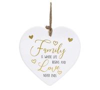 Golden Sentiments Family Where Love Never Ends Ceramic Heart Shaped Plaque Gift 203103