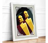 Golden Sentinels Art Deco Framed Wall Art Print A4 (29.7×21cm) White, Wall Decor for Living Room, Bedroom, Office & Home, Ready to Hang, Art Gift