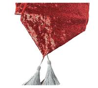 Golden Sequin Tassel Table Runner for Wedding Decoration Bridal Baby Shower Christmas Birthday Party Thanksgiving Event Supplies for Dining Table, Gathering(Red,30X300cm)
