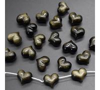 Golden Sheen Obsidian Puffy Carved Heart Gemstone Pendant, Charm Bead - 1.7cm x 1.5cm - 1 Count