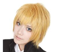 Golden Short Straight Curly Hair Tail Cosplay Wig Kurokos Basketball Kise Ryota Fate Zero Archer Gilgamesh Cosplay Wig (Disposable)