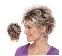 Golden Short Wig Fluffy Natural Layered Short Pixie Cut Wig Synthetic Breathable Matte One Size Adjustable Short Hair Wigs for Women (Ash Gold)