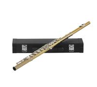 Golden Silver Key Flute in C Tone with Brass Material and Leather Case for Beginner Adult Professional Performance