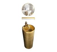 Golden Sink Gold-Plated Washbasin, Floor Standing Vanity Sink, One Piece Luxury Column Basin Combo, Faucet/Drain/Mirror(Color:A) (B One Size)