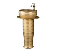 Golden Sink, Luxury Floor Standing Vanity Sink Combo with Faucet, Drain and Mirror, 3-Pieces Column Basin,C-One Size