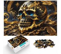 Golden Skull Blue Eyes Wooden Jigsaw Puzzle 300 Pieces, Hobby Gift | Clear image details: a simple way to organise the image over several sessions.