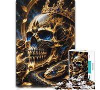 Golden Skull Snake Roses Artistic Wooden Puzzle for Adults, 500 Pieces | Jigsaw Puzzle: indoor weekend activity alone or together.