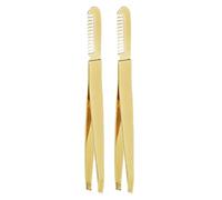 Golden Slant Pointed Tweezer Comb Stainless Steel High Hardness Double Headed Eyebrow Tweezers with Comb for Precise Eyebrow Grooming
