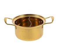 Golden Small Hot Pot Pan Stainless Steel Soup Pot for Milk | Double Handle, Polished Interior, Smooth Surface, Easy Cleanup, Tabletop Use, Camp Cooking, Two-flavor Serving