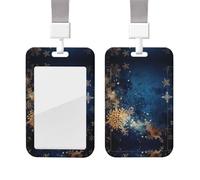 Golden Snowflake Pattern ID Badge Holder with Lanyard Vertical Card Case Protector Pouch with Clear Window Plastic Sliding ID Card Holder for NurseOffice Supplies Name Tag
