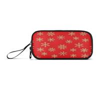 Golden Snowflakes Rich Red Pen Bag, Big Pencil Case, Zip up Pencil Case