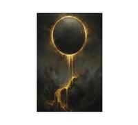 Golden Solar Eclipse - Black Moon with Gold Dripping Atmosphere Oil Painting Canvas Poster Wall Art Decor Print Picture Paintings for Living Room Bedroom Decoration 24x36inch(60x90cm)