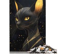 Golden Sphynx Cat Starry Night Jigsaw Puzzles Puzzle for Adults Kids. 1000 Piece Whimsical Challenge Toy Educational Games Home Decoration for Educational Games Gifts 1000pcs (38x26cm)