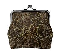 Golden Spider Web Pattern, PU Leather Coin Purse, Small Wallets, Change Pouch with Kiss Lock Clasp Buckle, Change Purse
