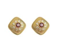 Golden Square Ruby Stud Earrings Hypoallergenic Vintage Elegance Birthday Gift For Daily Wear and Parties Women's Jewellery
