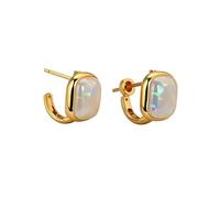Golden Square Stud Earrings with Iridescent Stone for Women's Daily Wear and Special Occasions