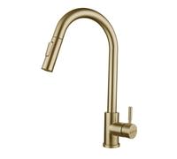 (Golden) Stainless Steel Kitchen Faucet 360 Rotation With Pull Down Sprayer Fingerprint Resistant Hot Cold Water Mixer Tap