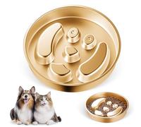Golden Stainless Steel Slow Feeder Dog Bowls - Non-Slip Metal Dog Bowl for Large & Medium Breeds, Puppy Puzzle Feeder - 2 Cup Capacity for Small to Big Pets - Durable Slow Feed Dog & Cat Food Dish