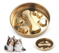 Golden Stainless Steel Slow Feeder Dog Bowls - Non-Slip Metal Dog Bowl for Large & Medium Breeds, Puppy Puzzle Feeder - 2 Cup Capacity for Small to Big Pets - Durable Slow Feed Dog & Cat Food Dish