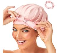 GOLDEN STAR BEAUTY Silk Bonnet Sleeping Cap for Women, Made of Real 100% Mulberry Silk, Soft and Easy to Use, Breathable & Adjustable Sleep Caps, Fine Hair Wrap - Night Head Cap for Curly Hair (Pink)